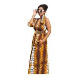African Safari Print Palazzo Jumpsuit One Shoulder | Geri's Bluffing Boutique