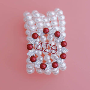 Delta Red White Pearl Bracelet 5 Strand for Women | Geri's Bluffing Boutique