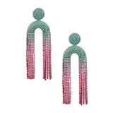Fringe Pink Green Long Arched Earrings for Women | Geri's Bluffing Boutique