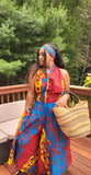 Handmade African Print Pulazzo Wide Leg Jumpsuit | Red | Blue | Geri's Bluffing Boutique