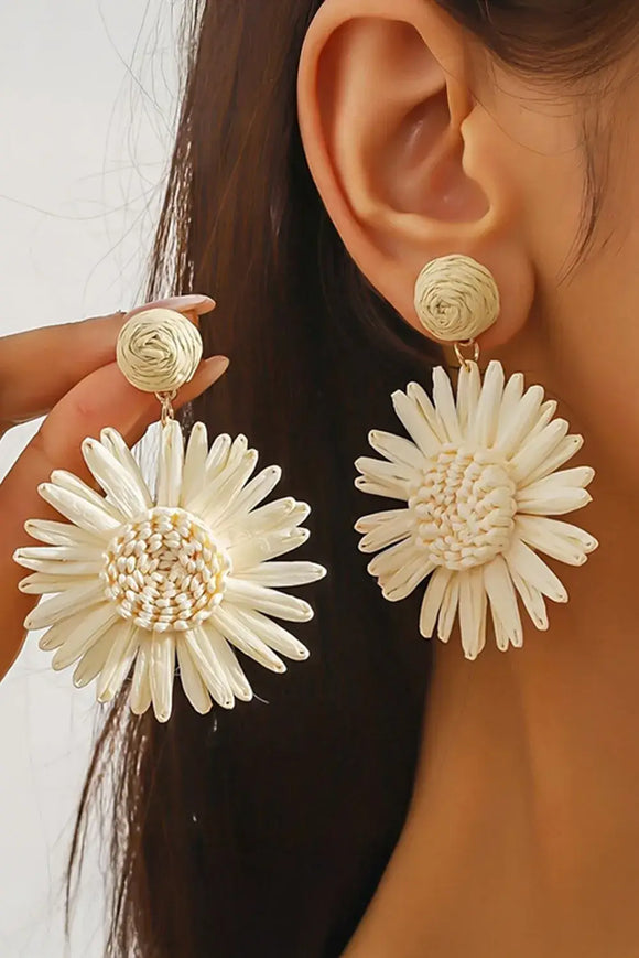 Boho Raffia Sunflower Dangle Earrings | Geri's Bluffing Boutique