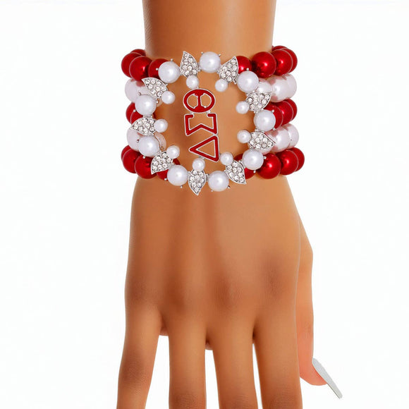 New! Bracelet Red White Pearl Delta 5 Strand for Women | Geri's Bluffing Boutique