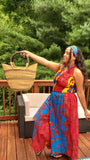 Handmade African Print Pulazzo Wide Leg Jumpsuit | Red | Blue | Geri's Bluffing Boutique