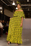 Handmade| African-Print |Off-Shoulder-Dress| Woven | Print Smock Stretch |  A-Line | Geri's Bluffing Boutique