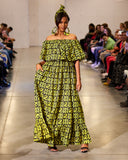 Handmade| African-Print |Off-Shoulder-Dress| Woven | Print Smock Stretch |  A-Line | Geri's Bluffing Boutique