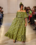 Handmade| African-Print |Off-Shoulder-Dress| Woven | Print Smock Stretch |  A-Line | Geri's Bluffing Boutique