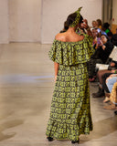 Handmade| African-Print |Off-Shoulder-Dress| Woven | Print Smock Stretch |  A-Line | Geri's Bluffing Boutique