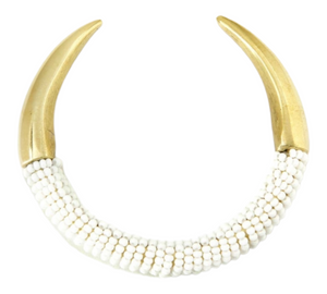 Brass Cuff Bracelet with White Beads