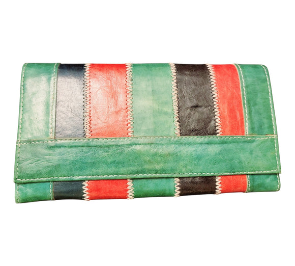 Mudcloth & Leather Tri-Folding Wallet | Geri's Bluffing Boutique