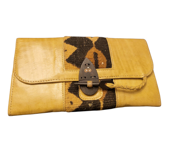 Mudcloth & Leather Tri-Folding Wallet | Geri's Bluffing Boutique