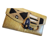 Mudcloth & Leather Tri-Folding Wallet | Geri's Bluffing Boutique