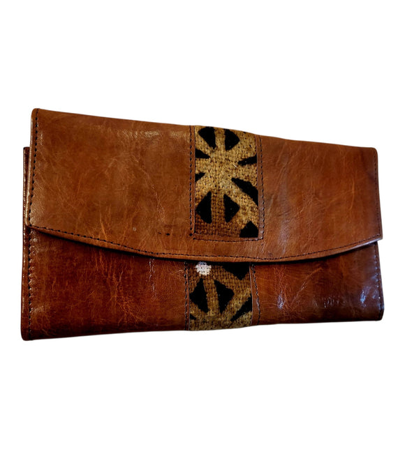 Mudcloth & Leather Tri-Folding Wallet | Geri's Bluffing Boutique