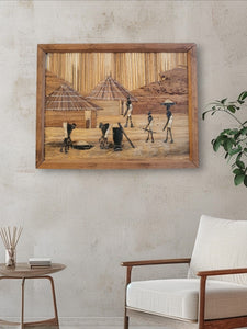Vintage Wall Art | Village Life | Banana Leaf Fiber | Rwanda| Geri's Bluffing Boutique