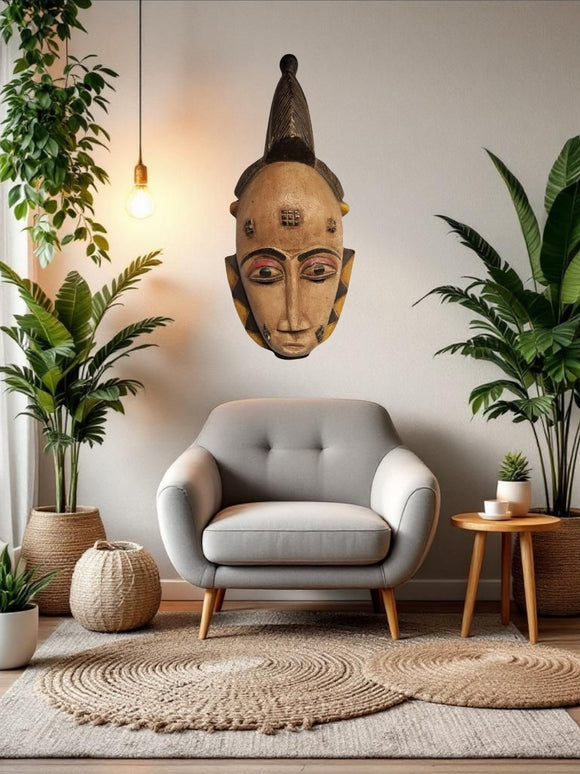 Wall Art | Authentic Hand Carved African Baule Wood Mask Natural | 18