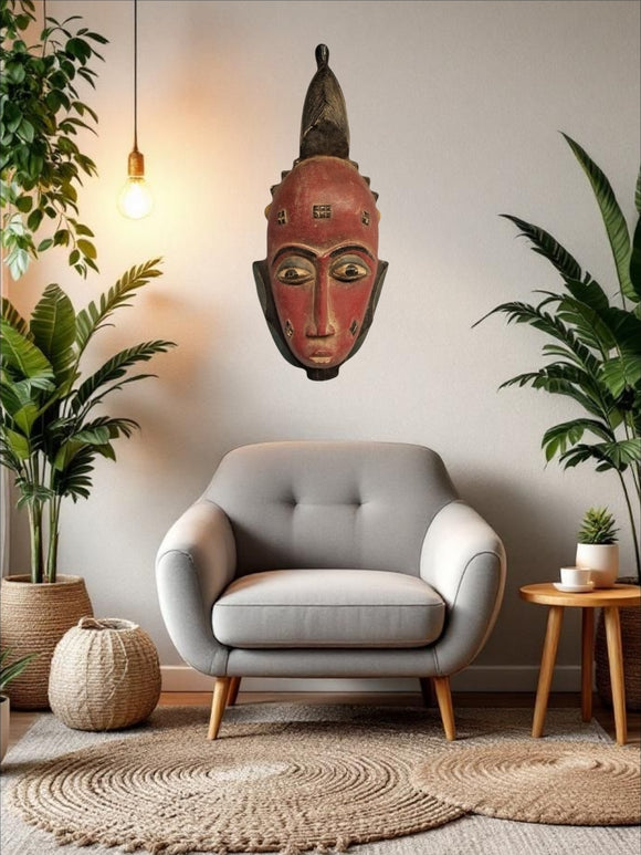 Wall Art Authentic Hand - Carved African Baule Wood Mask - 20