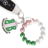 AKA Pink Green Pearl Shield Keychain | Geri's Bluffing Boutique