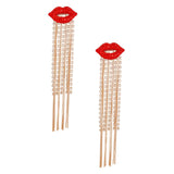 Red Lips Fringe Gold Earrings | Geri's Bluffing Boutique