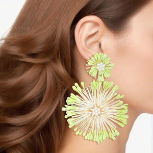 Dangle Mint Wildflower Large Earrings for Women Geri's Bluffing Boutique