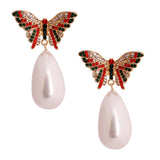 New! Red and Green Butterfly Pearl Earrings | Geri's Bluffing Boutique