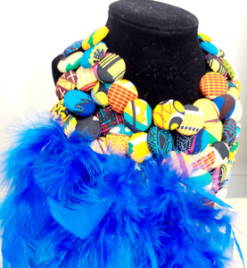 Necklace-Feathered button African Print 2pc