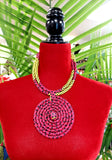 Necklace- Hand-Single Medallion African Print Fabric Necklace