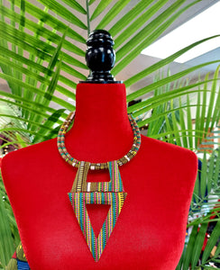 Necklace-V Handcrafted Multicolored Pointed Fabric Necklace