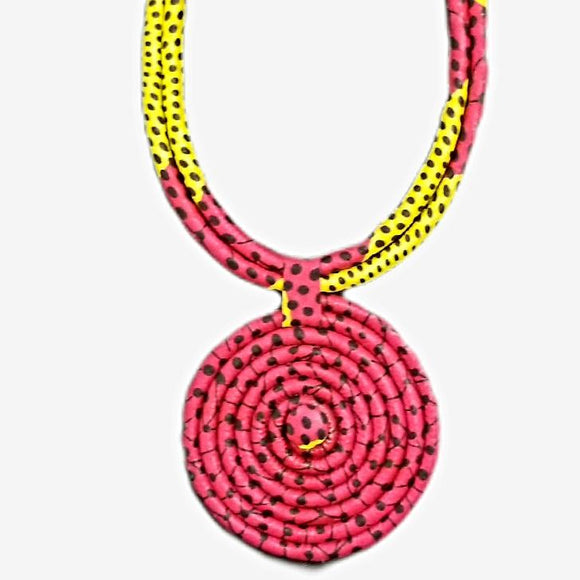 Hand-crafted Pink & Yellow Single Medallion Fabric Necklace