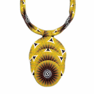 Hand-crafted Yellow & Black Triple Layered Medallion Fabric Necklace
