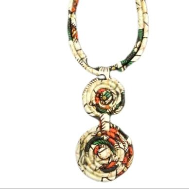 Hand-crafted Multicolored Dual Medallion Fabric Necklace