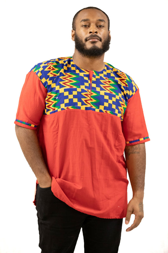 Men's Orange Free Flowing with Top Pattern Formal-Casual African Dress Shirt | MSDGB-TXBF-20657
