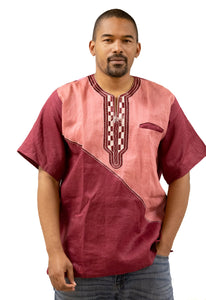 Men's Red Embroidered Traditional Linen Shirt | MSDGB-TXBF-20683