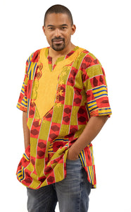 Men's Red & Yellow Embroidered Short Sleeve Dress Shirt | MSDGB-TXBF-20685