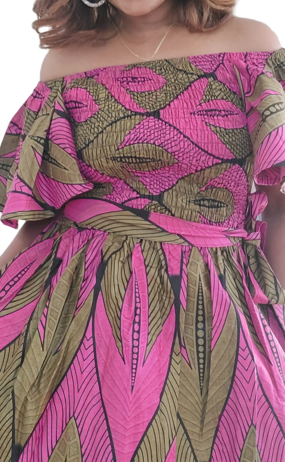 Dress-African Print Stretch Top Smock A-Line