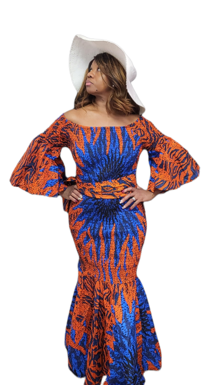 2pc Stretch Dress | African Print | Smock Fitted Mermaid | One Size