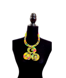 Necklace -Triple Madallion African Print Fabric