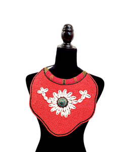 Cowrie Shell Beaded Bib Necklace Red | Geri's Bluffing Boutique