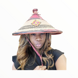 Fulani Ceremonial Hat with red leather accents | Geri's Bluffing Boutique