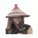 Fulani Ceremonial Hat with red leather accents | Geri's Bluffing Boutique