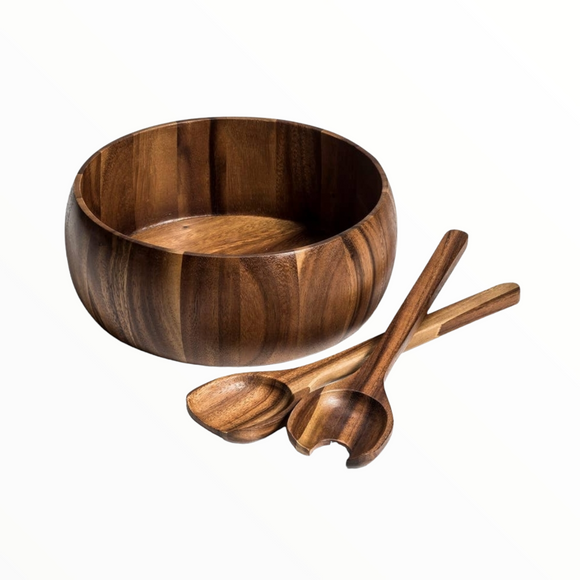 Wood Salad Bowl with utensils | Geri's Bluffing Boutique