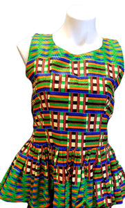 African Designer Women's Green Multicolored Tank Peplum Shirt
