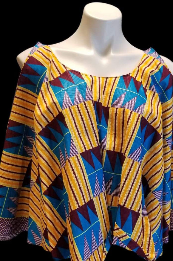 African Designer Women's Yellow & Blue Pattern Crop Top