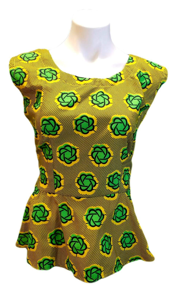 African Designer Women's Green Pinwheels Crop Top Shirt