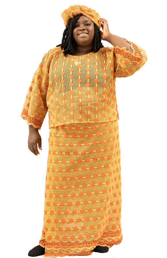 Women's Yellow 2-Piece Linen Knitted Dress with Headwrap | WDRGB-2PLN-20671
