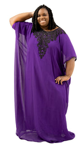 Women's Purple Elegant Free-Flowing Dress Embroidered | WDRNS-1PWH-20005